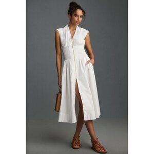 Anthropologie White Tommie Cap-Sleeve Smocked Zip Shirt Dress – XS $170